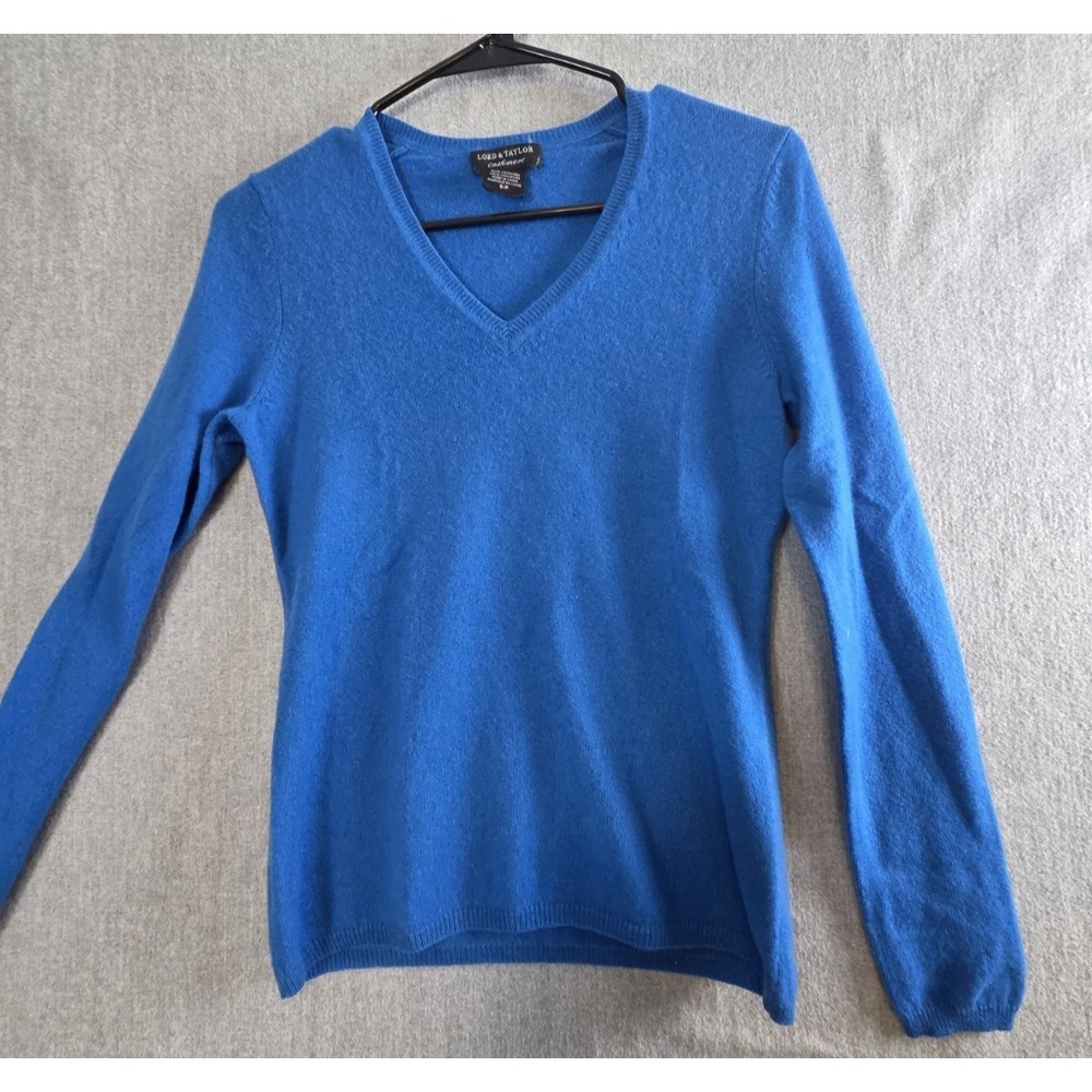 Lord & Taylor Cashmere Sweater Womens S Royal Blue V Neck Pullover Luxury Knit